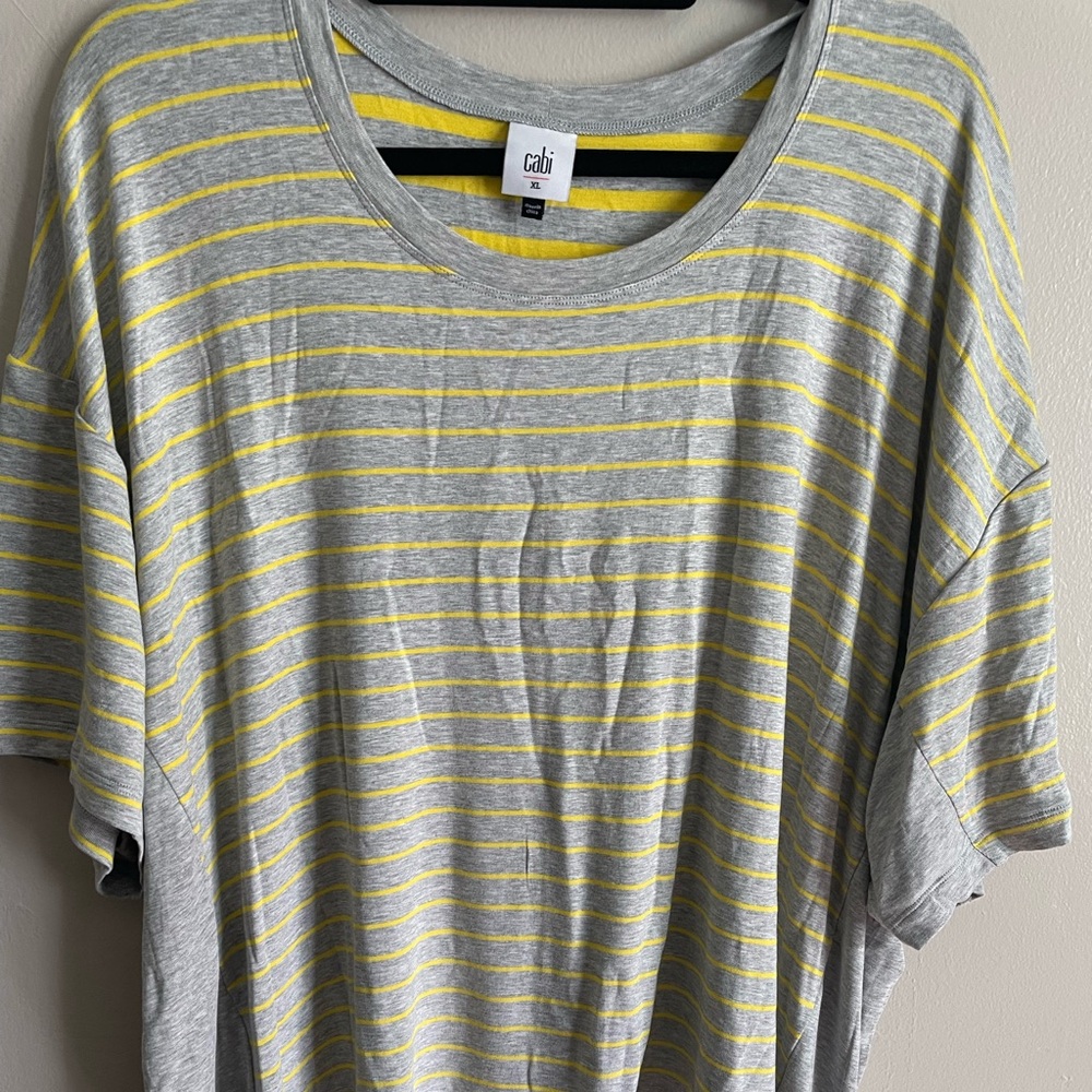CAbi Gray and Yellow Striped Top XL